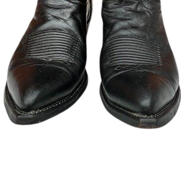 J. Chisholm D980 Black Leather Pointed Western Boots w/ Decorative Stitching 9.5 - Picture 7 of 13